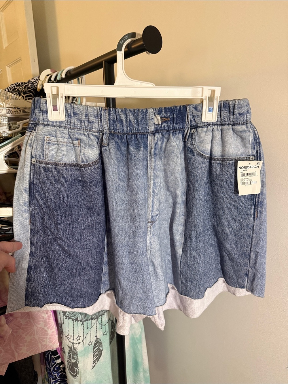 Blank NYC Two-Tone Light & Dark Blue soft Patchwork Shorts